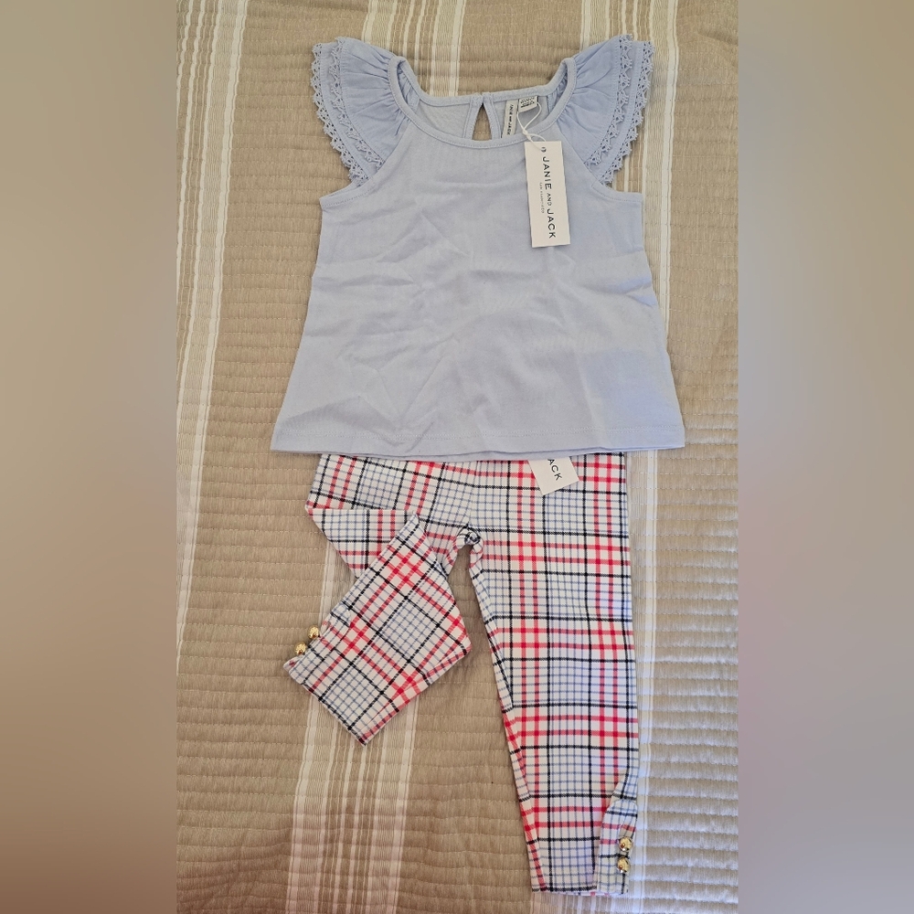Janie and Jack Light Blue and Plaid Kids Set